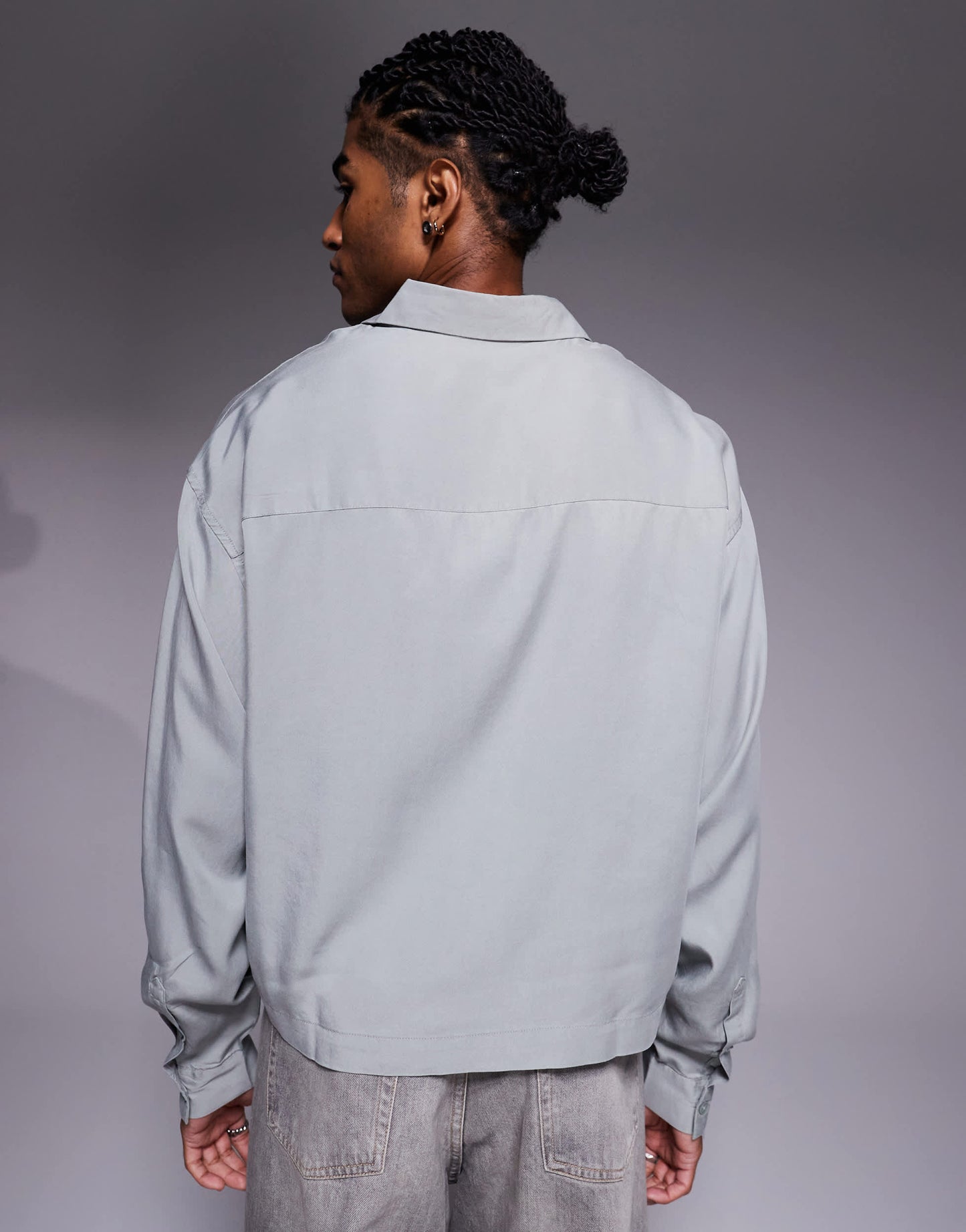 ASOS DESIGN premium oversized cropped shirt in grey