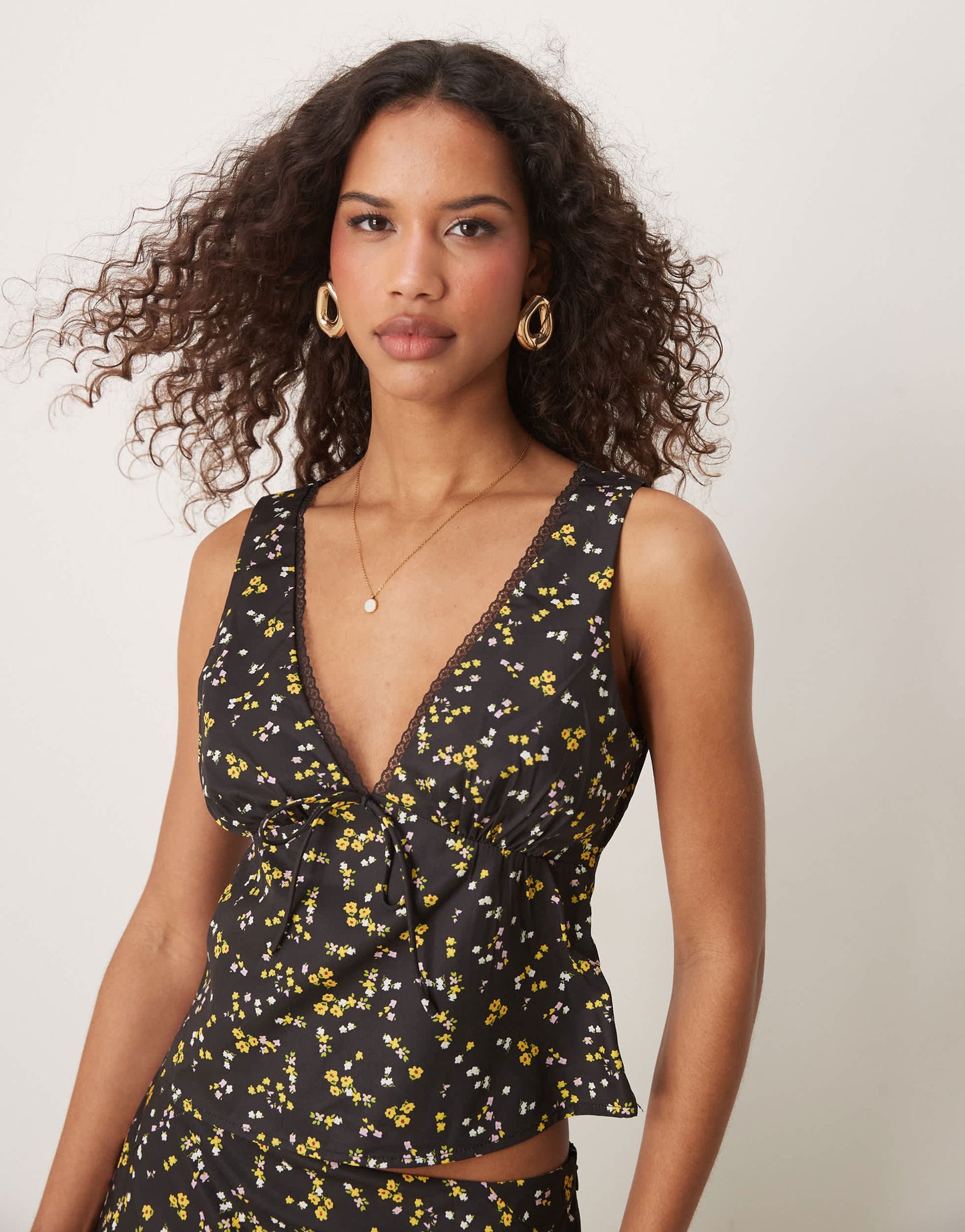 Kiss The Sky v neck top with floral print co-ord
