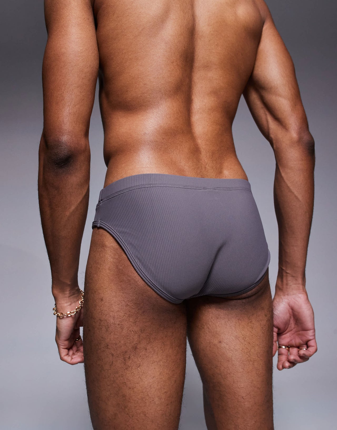 ASOS DESIGN textured swim brief in charcoal