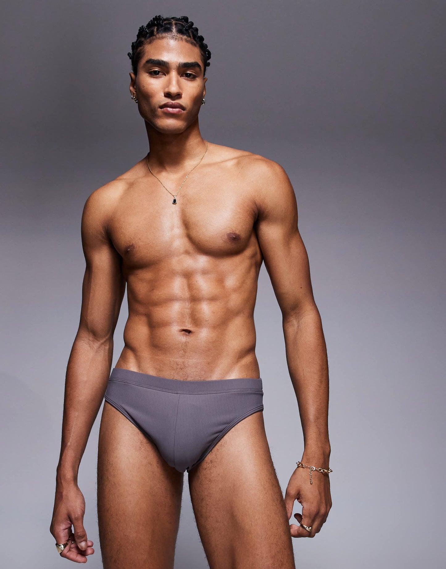 ASOS DESIGN textured swim brief in charcoal
