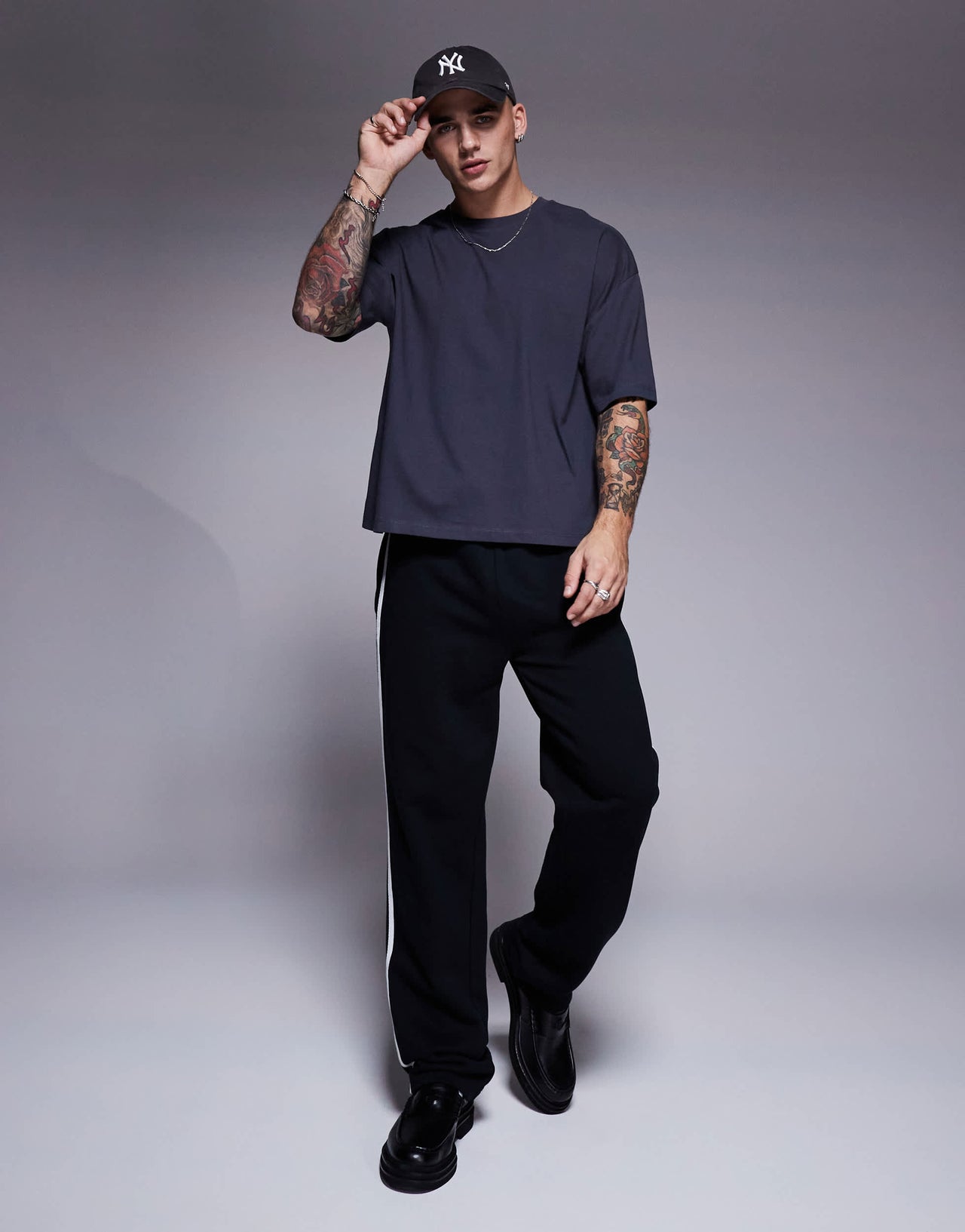 ASOS DESIGN boxy oversized t-shirt with back print in charcoal