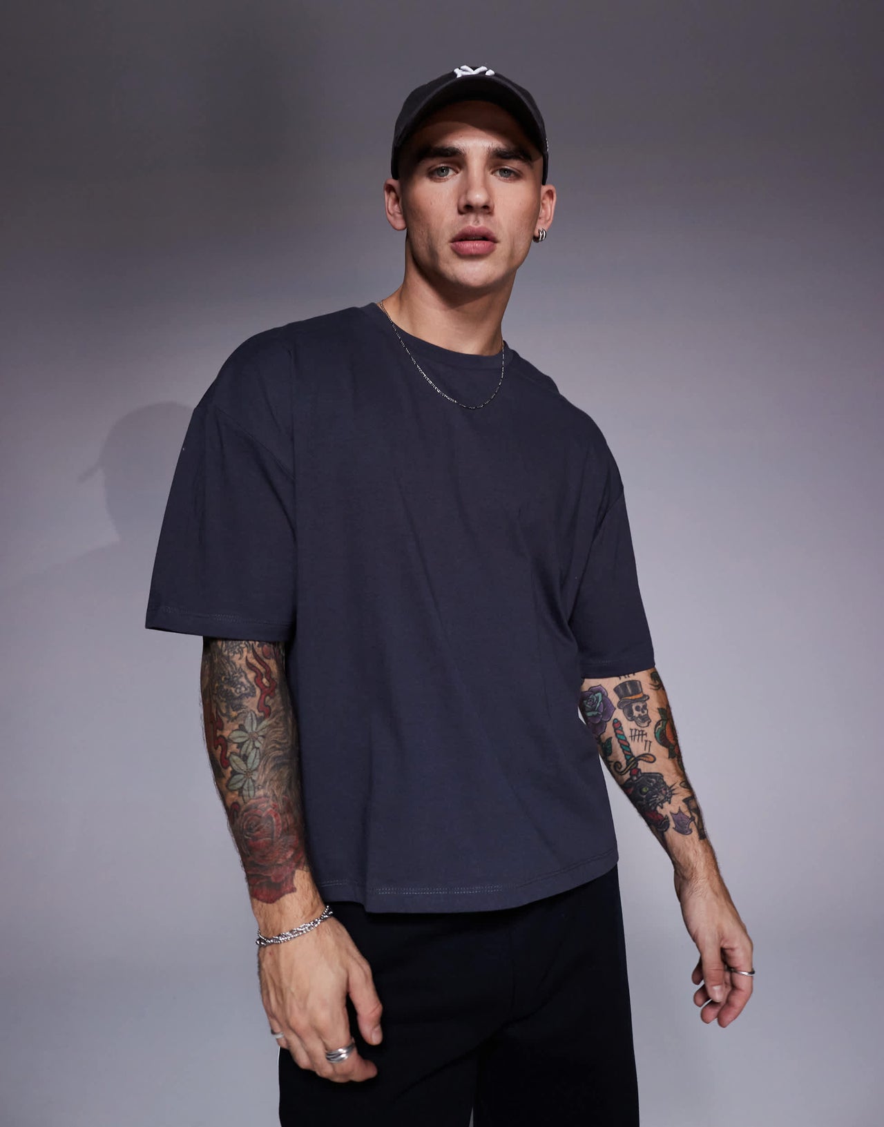 ASOS DESIGN boxy oversized t-shirt with back print in charcoal