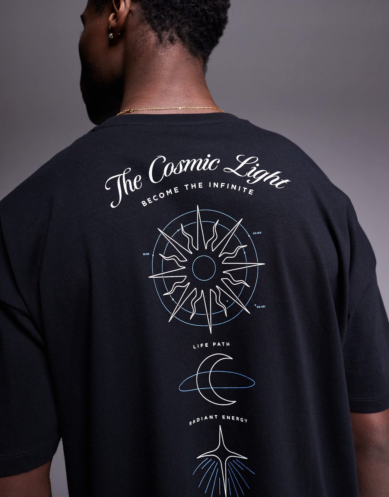 ASOS DESIGN oversized dropped shoulder t-shirt with celestial graphic in black