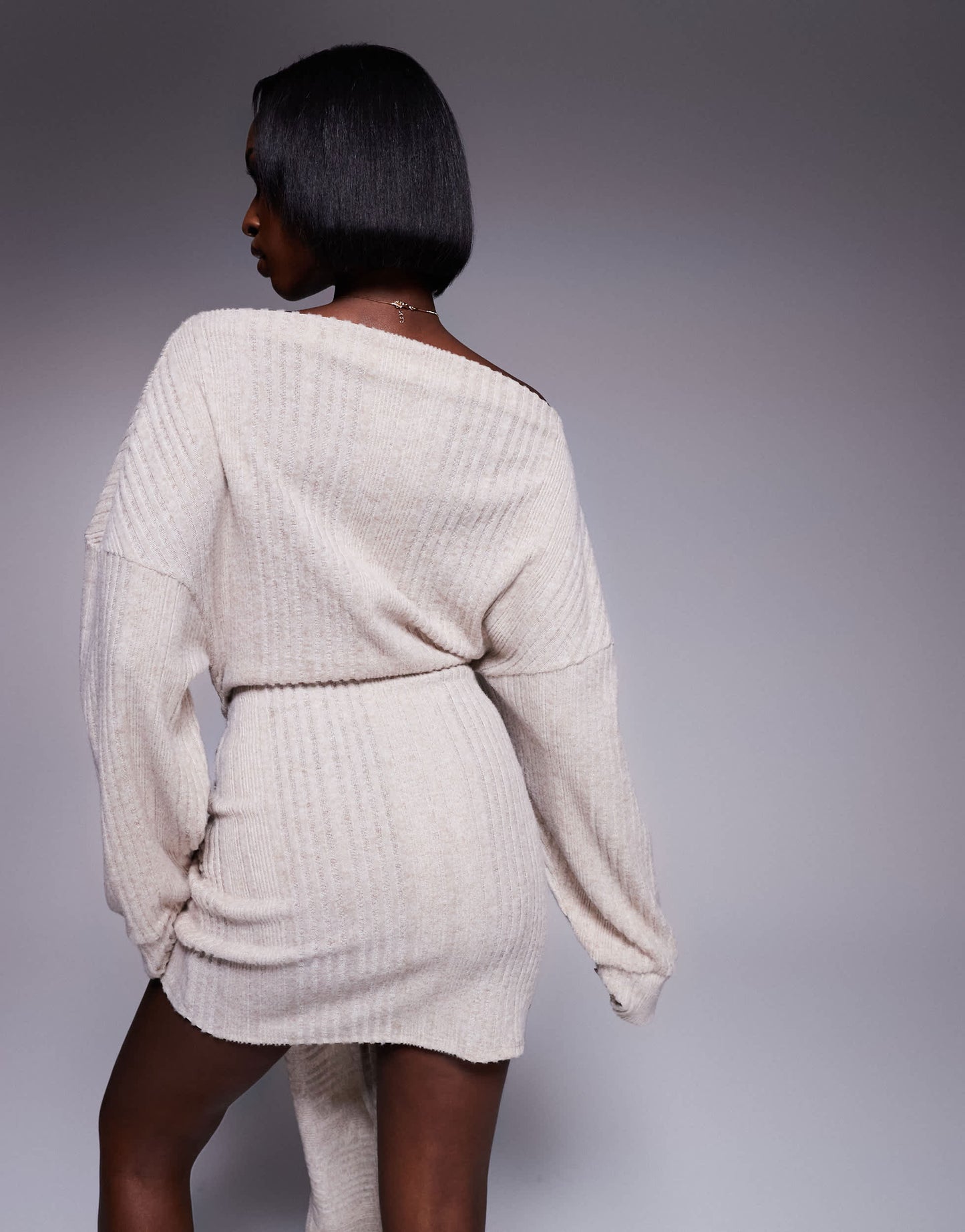 ASOS DESIGN supersoft chunky knit tie waist mini dress in oat