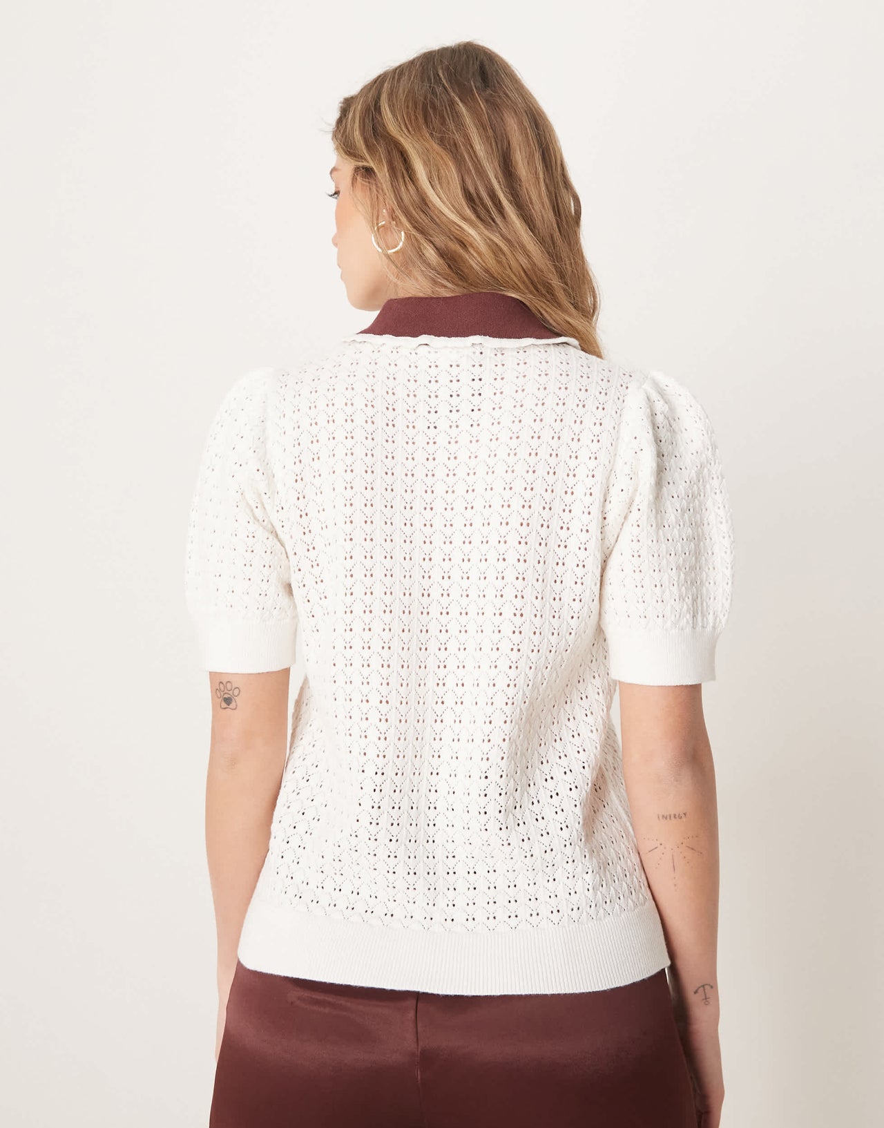 Neon Rose pointelle pull on cropped sweat in cream