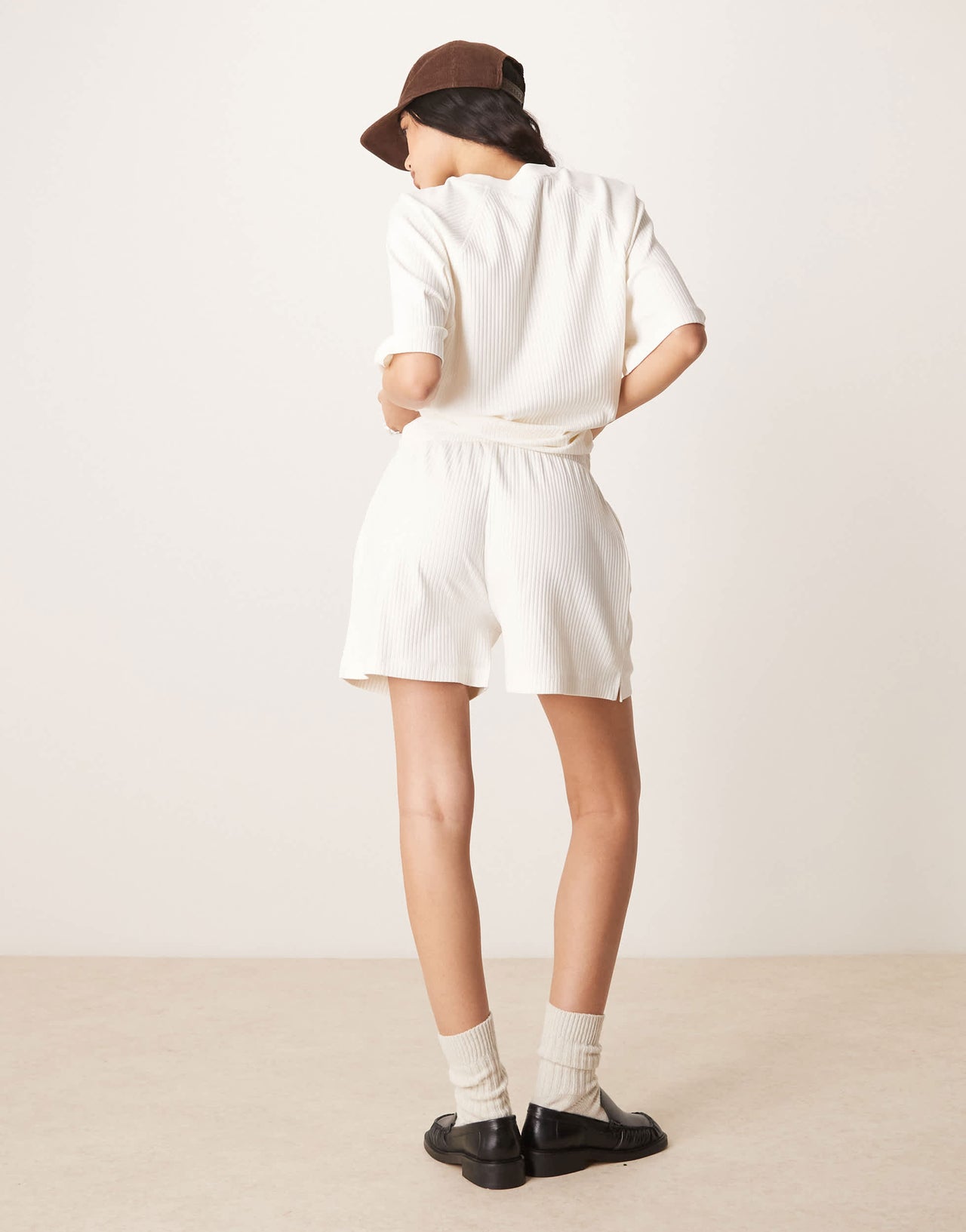 ASOS DESIGN longline heavyweight chunky rib short co-ord in cream