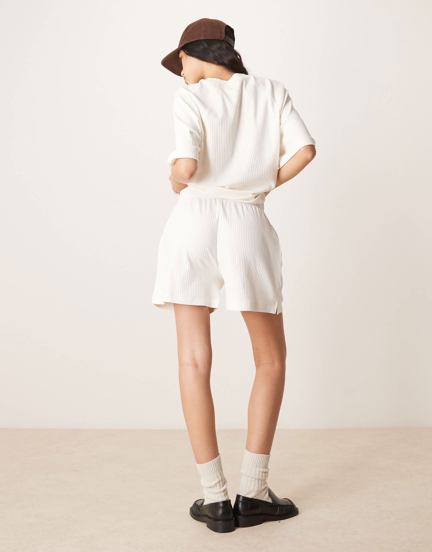 ASOS DESIGN longline heavyweight chunky rib short co-ord in cream