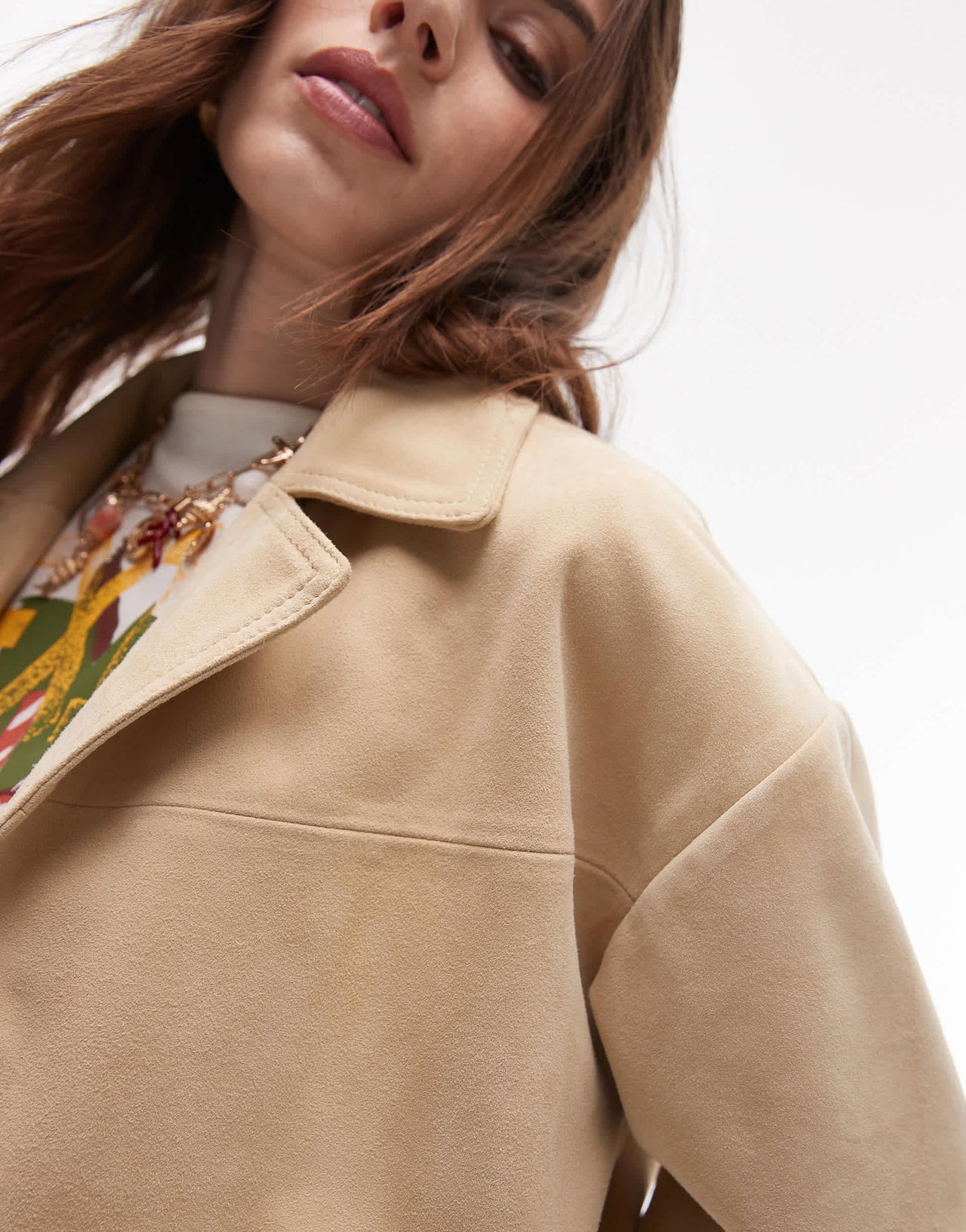 Topshop co-ord real suede resort shirt in buttermilk