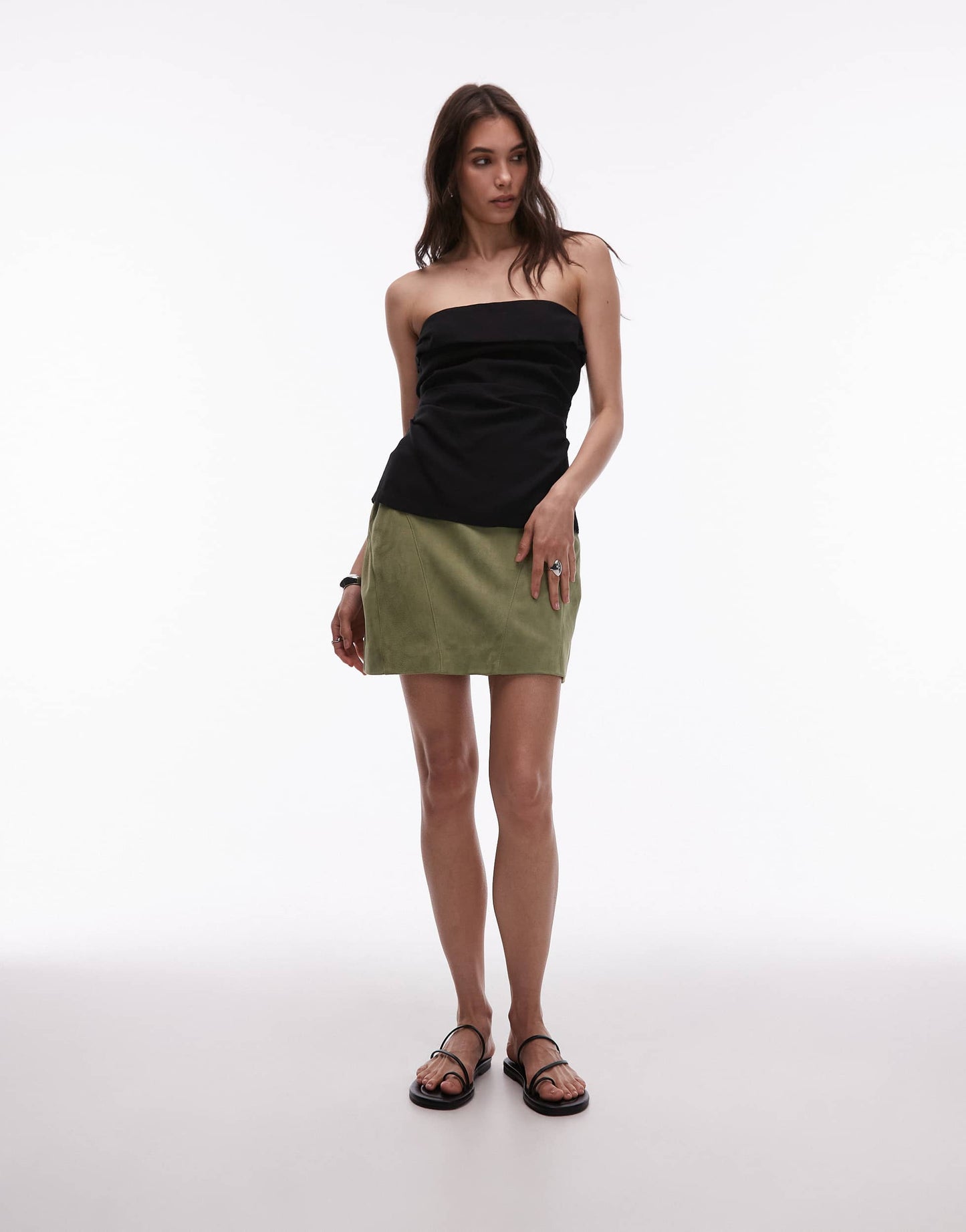 Topshop co-ord real suede pelmet mid waist mini skirt in khaki