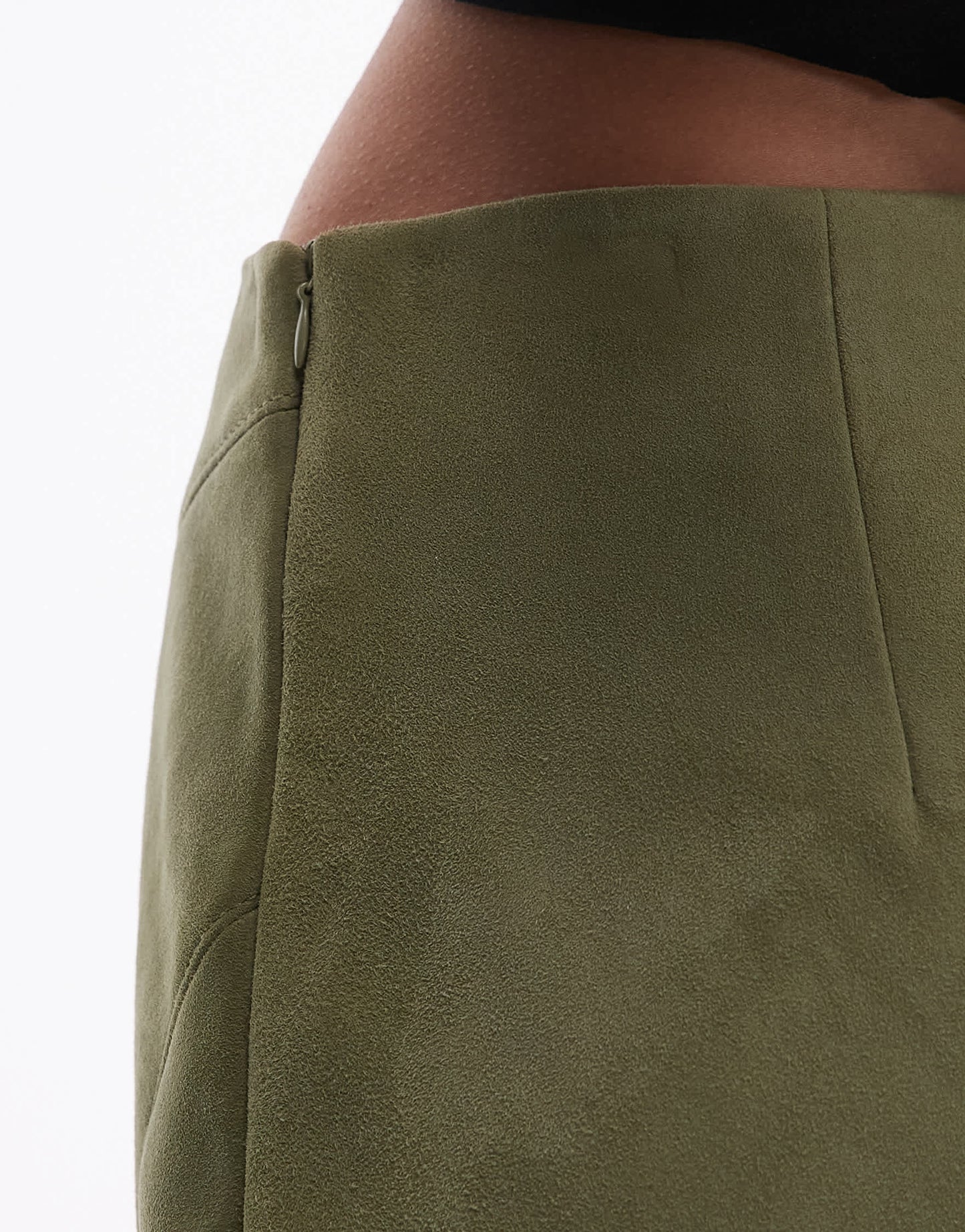 Topshop co-ord real suede pelmet mid waist mini skirt in khaki