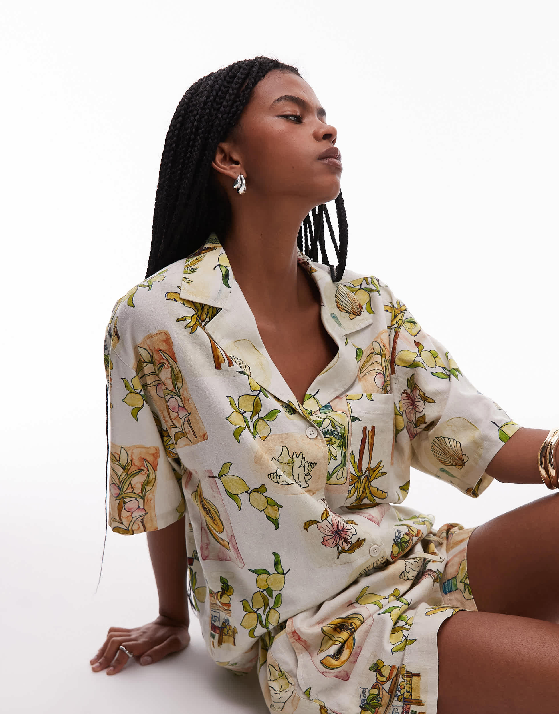 Topshop co ord resort shirt in lemon print