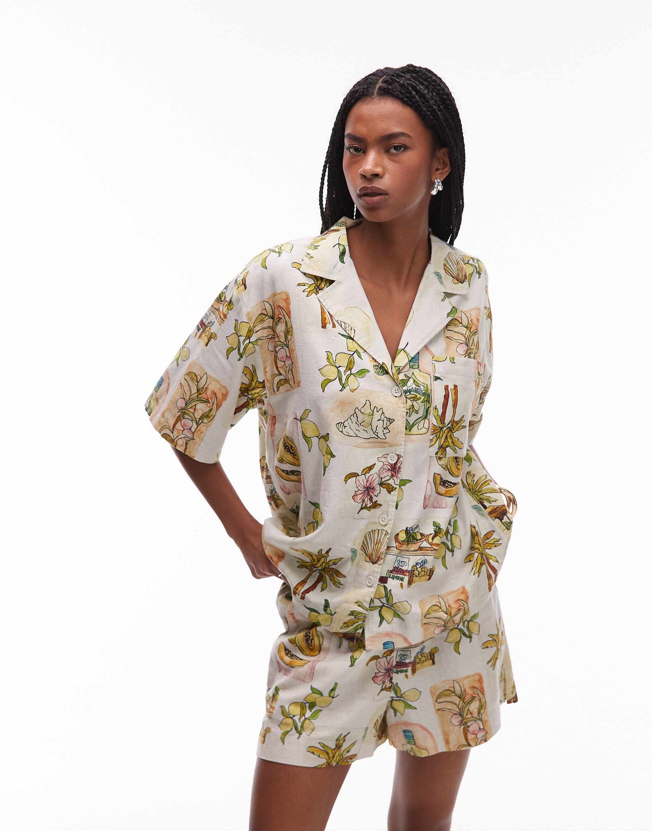 Topshop co ord resort shirt in lemon print