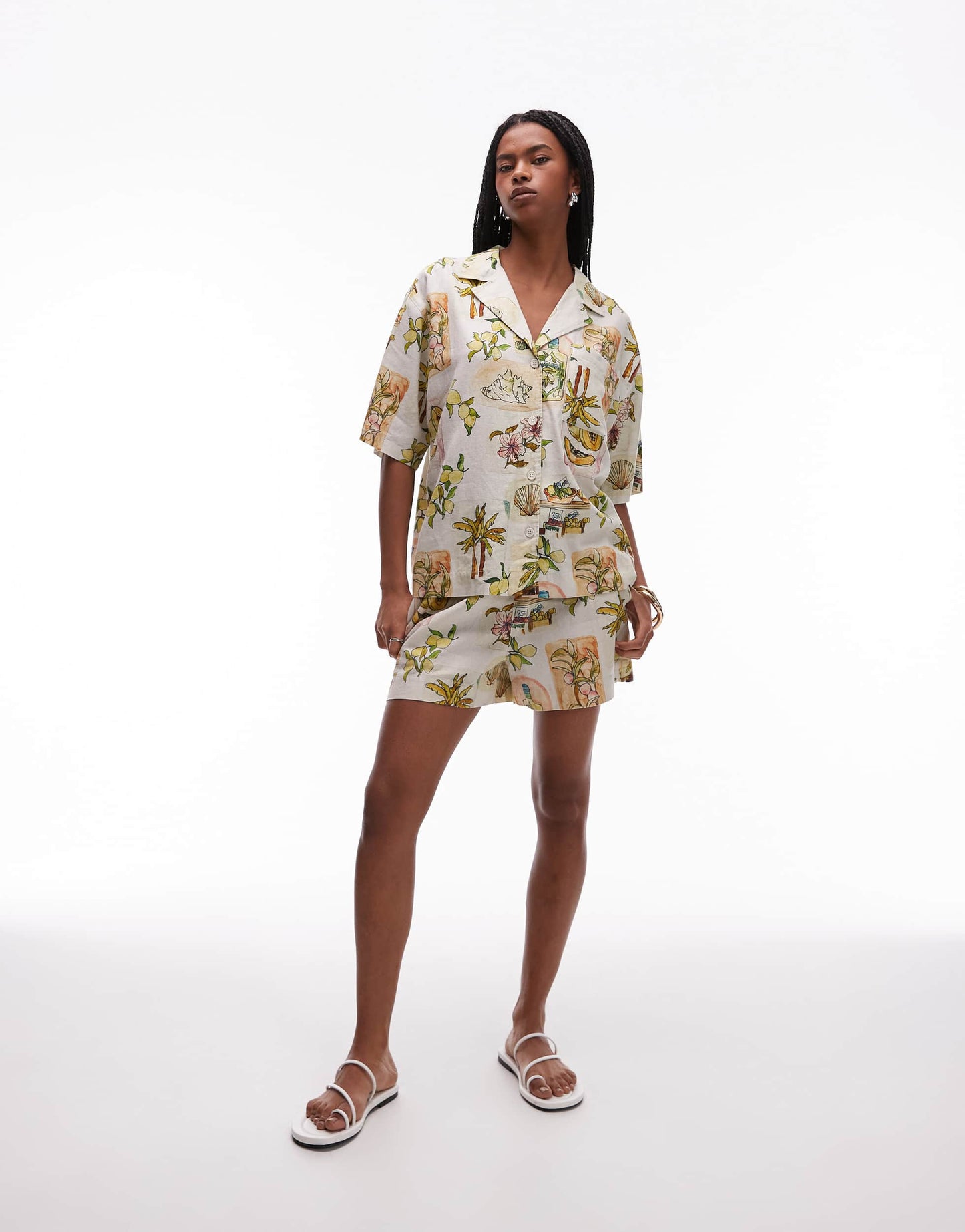Topshop co ord resort shirt in lemon print