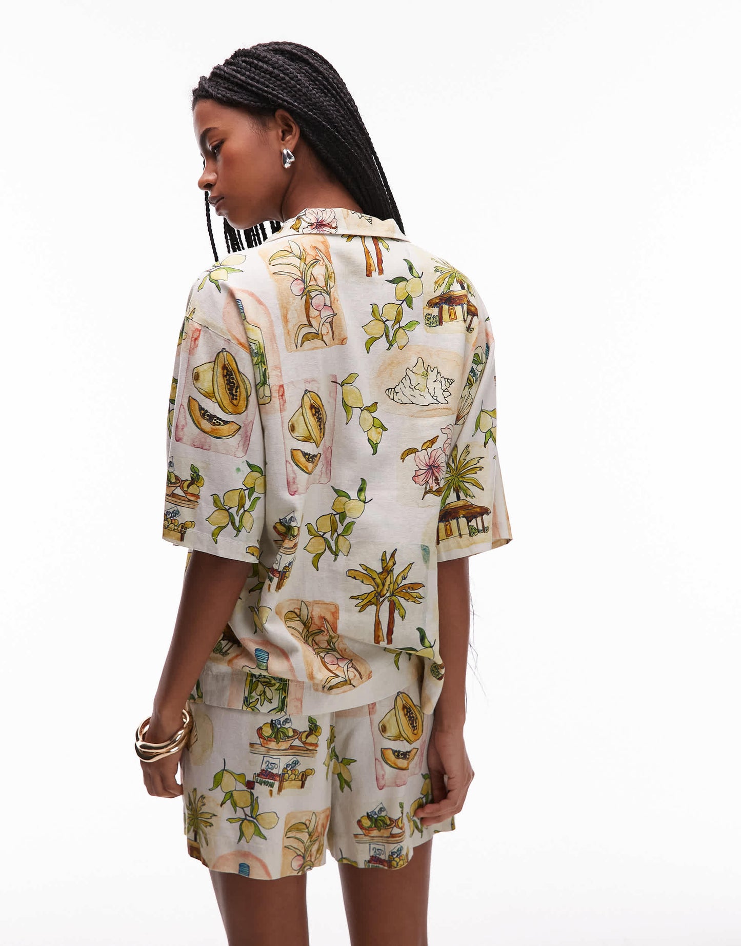 Topshop co ord resort shirt in lemon print