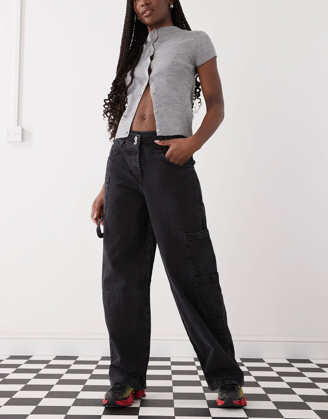 COLLUSION baggy jean with asymmetric waistband in washed charcoal
