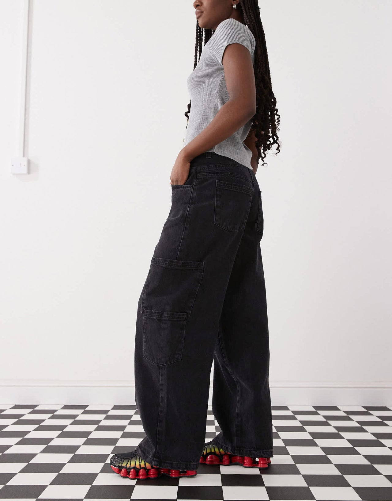COLLUSION baggy jean with asymmetric waistband in washed charcoal