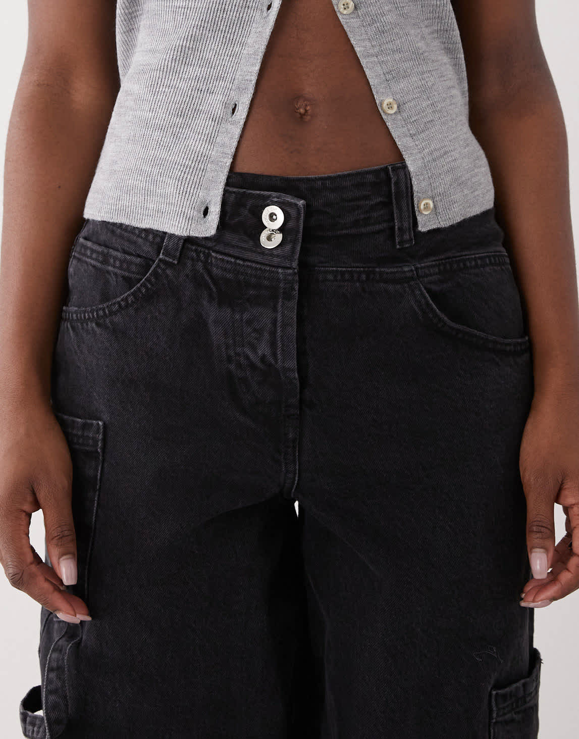 COLLUSION baggy jean with asymmetric waistband in washed charcoal
