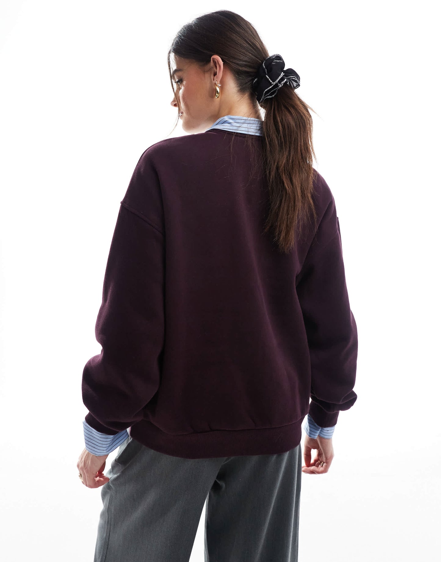 Bershka oversized sweatshirt in burgundy