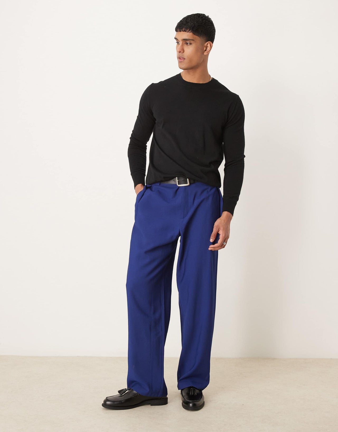 ASOS DESIGN smart wide leg trousers with chunky belt loops in navy