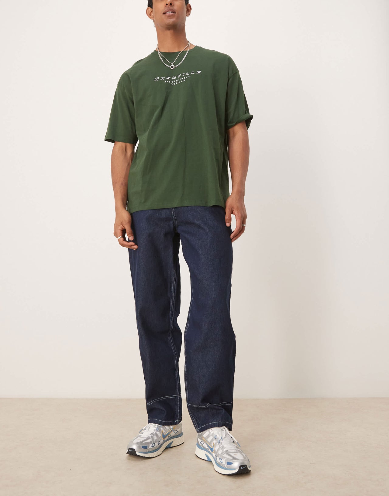 ASOS DESIGN wide skater jeans with contrast stitch in rinse wash