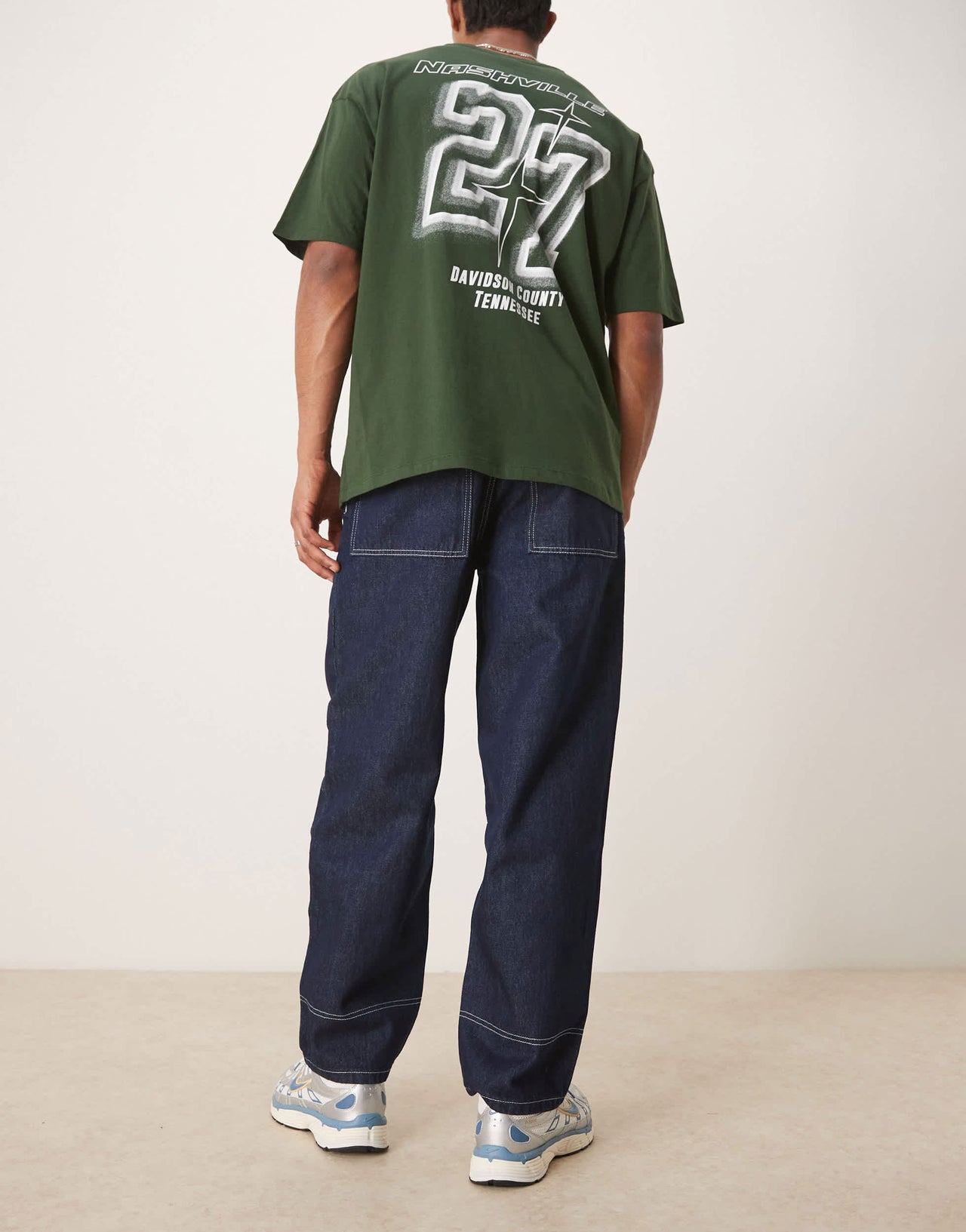 ASOS DESIGN wide skater jeans with contrast stitch in rinse wash