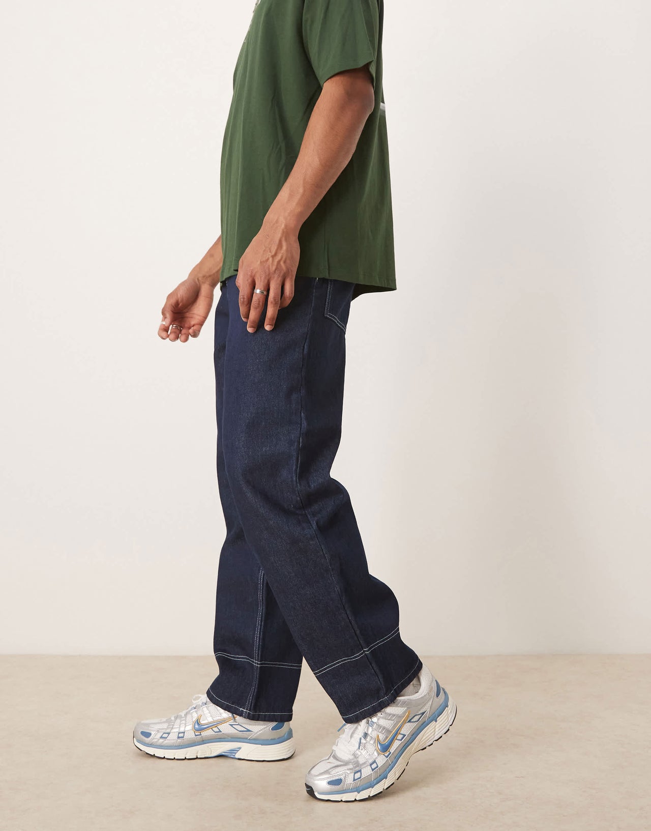 ASOS DESIGN wide skater jeans with contrast stitch in rinse wash