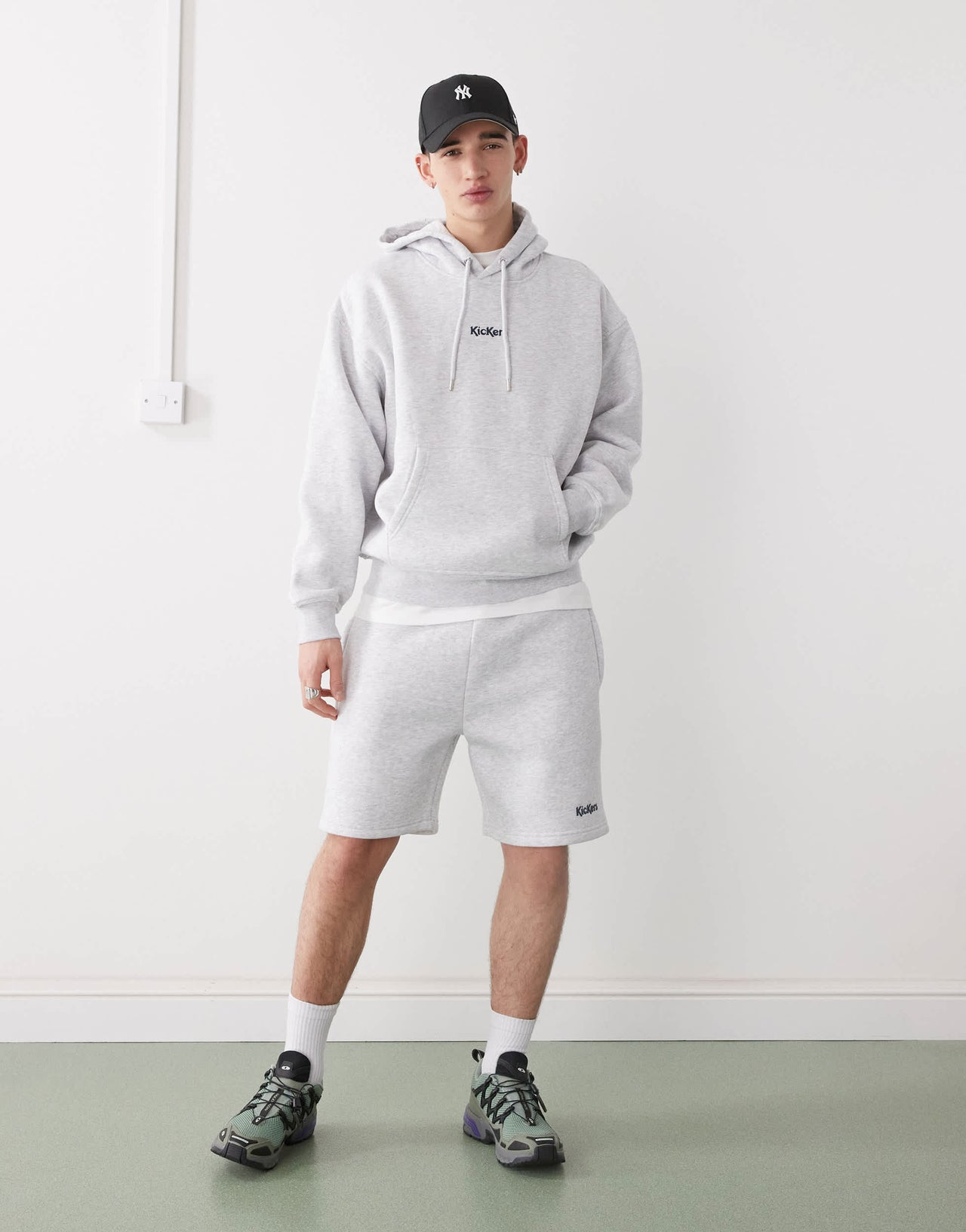Kickers fleece short in light grey marl co-ord