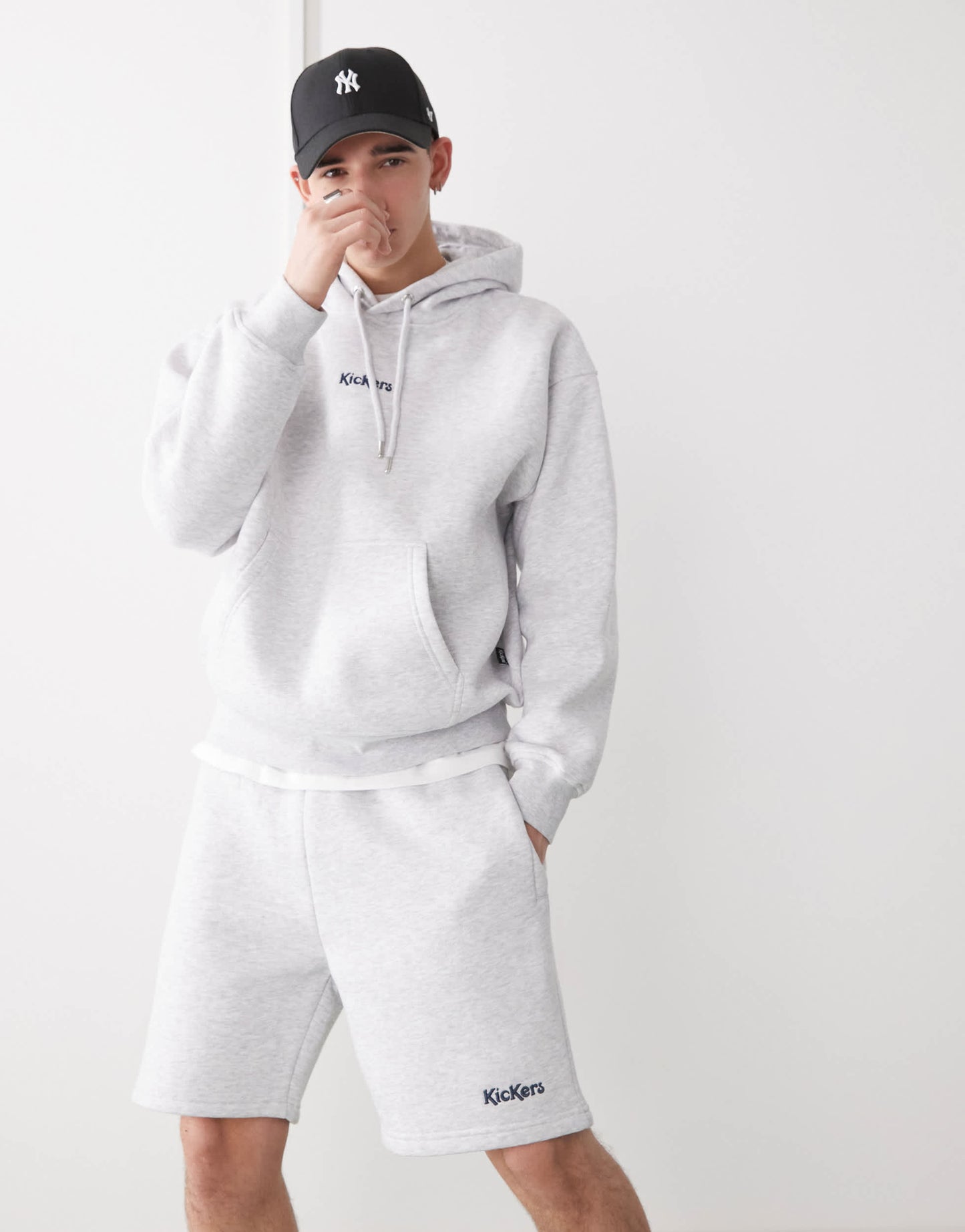 Kickers fleece short in light grey marl co-ord