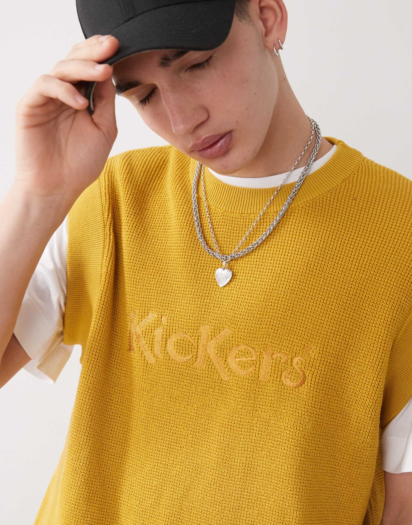 Kickers knit sleeveless vest in yellow ochre