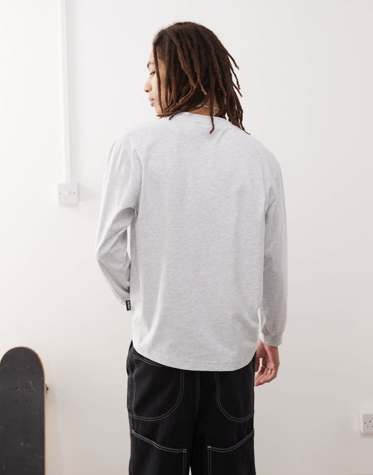 Kickers long sleeve t-shirt with navy graphic in light grey marl