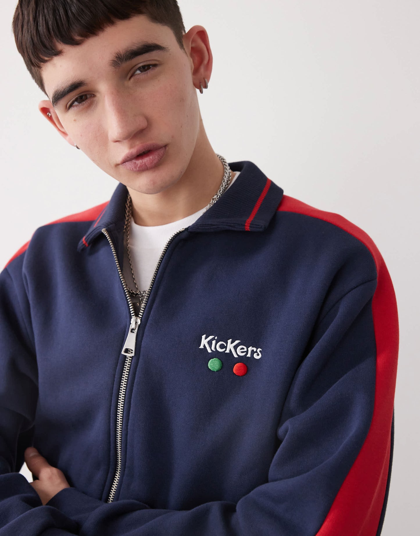 Kickers zip up jersey jacket with red stripe in navy