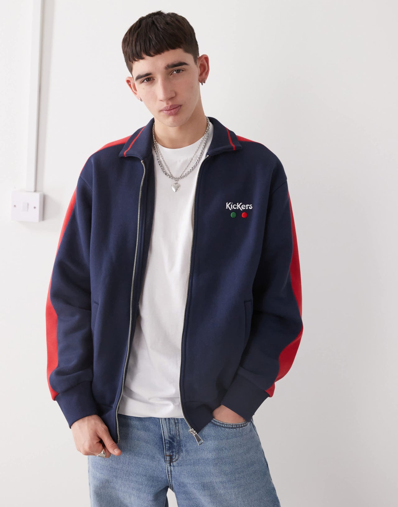 Kickers zip up jersey jacket with red stripe in navy