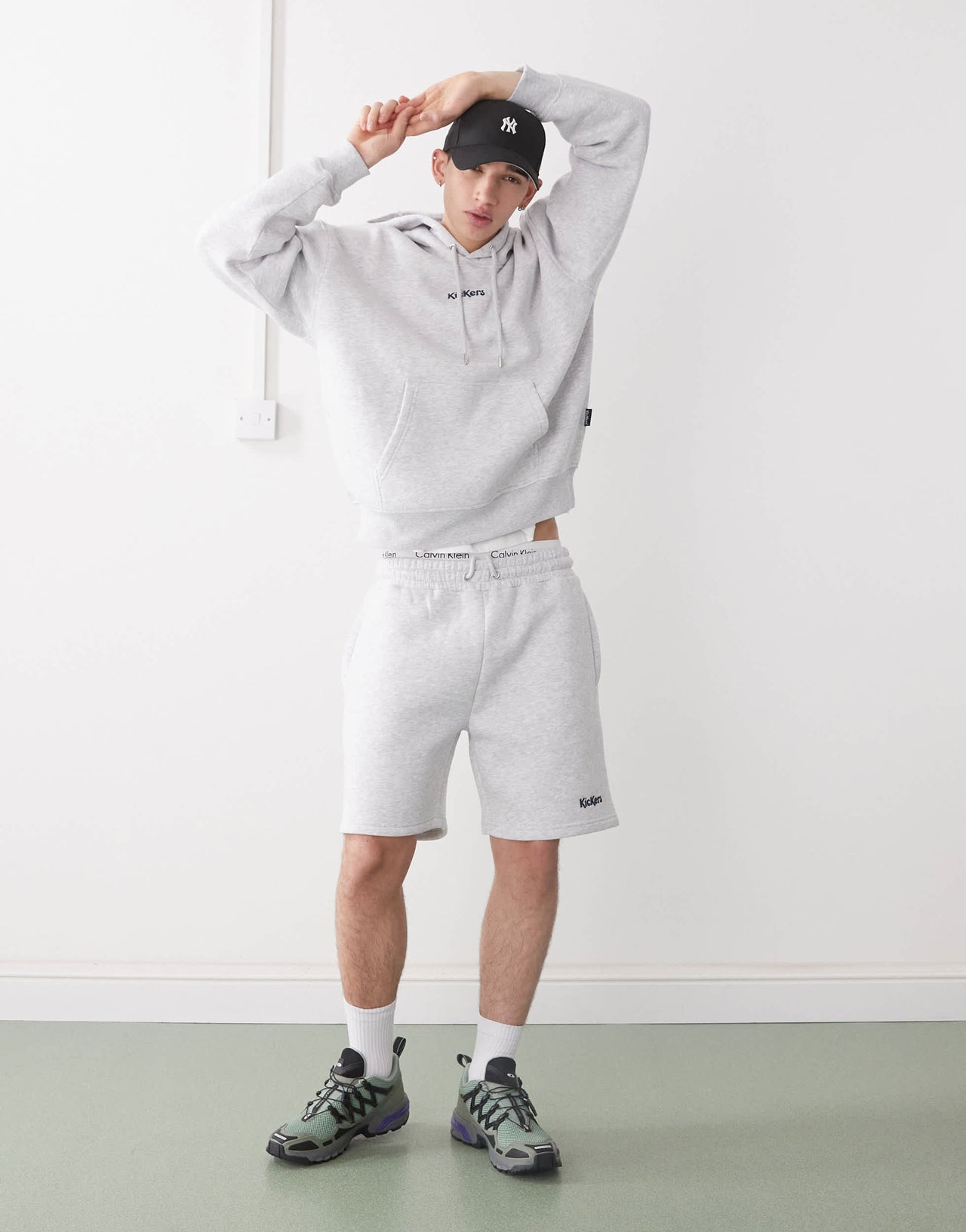 Kickers oversized hooded jumper in light grey marl co-ord