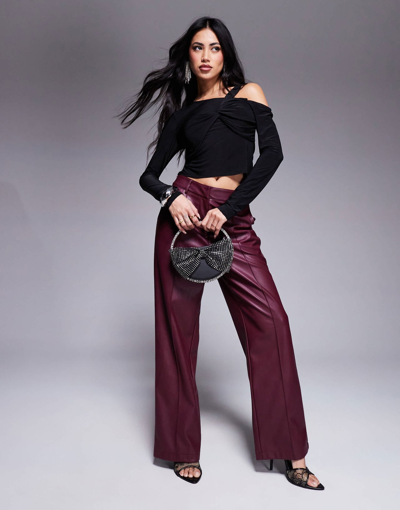 ASOS DESIGN slinky one shoulder twisted bust detail top in black