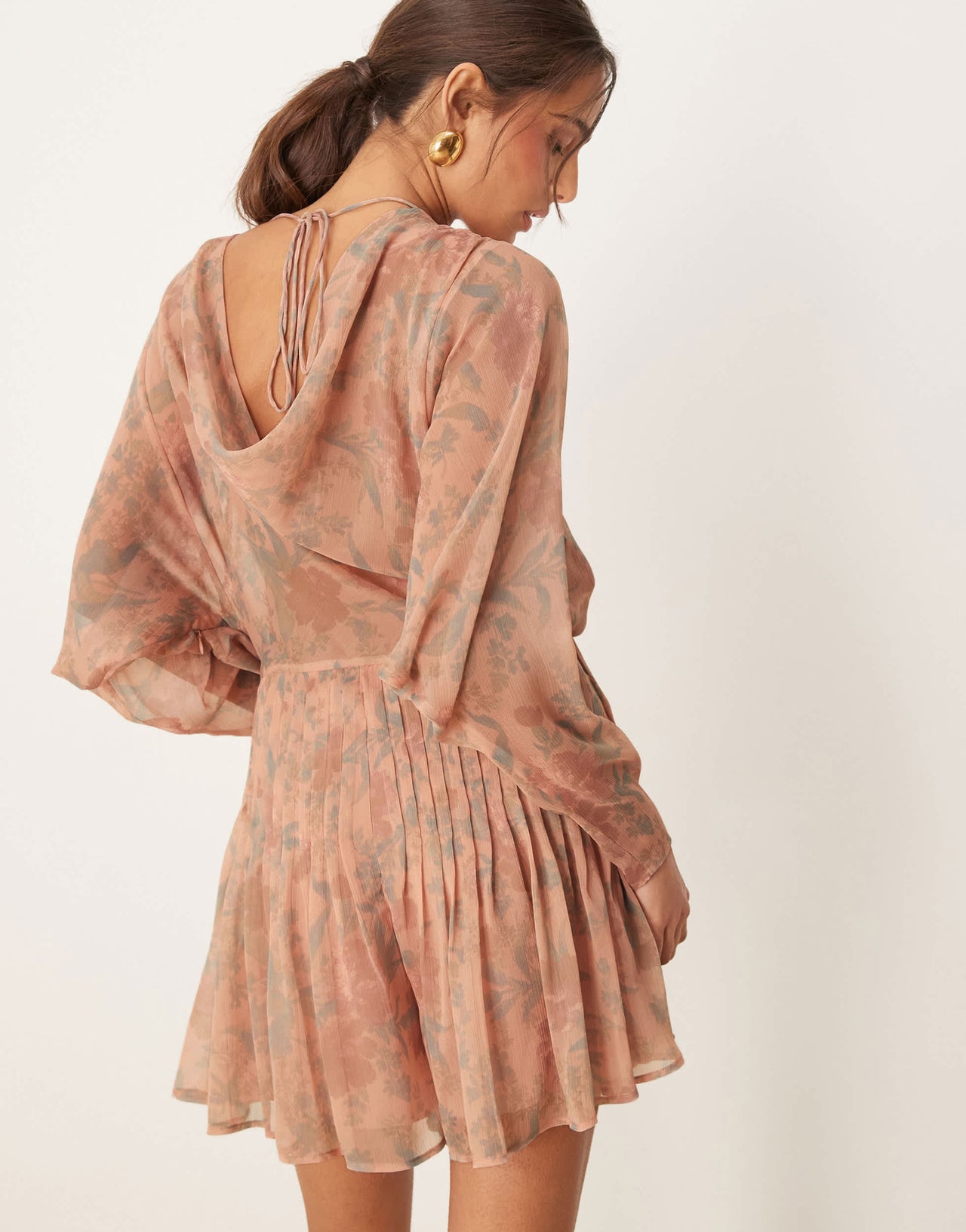 ASOS DESIGN cowl back pleated bodice playsuit in floral print