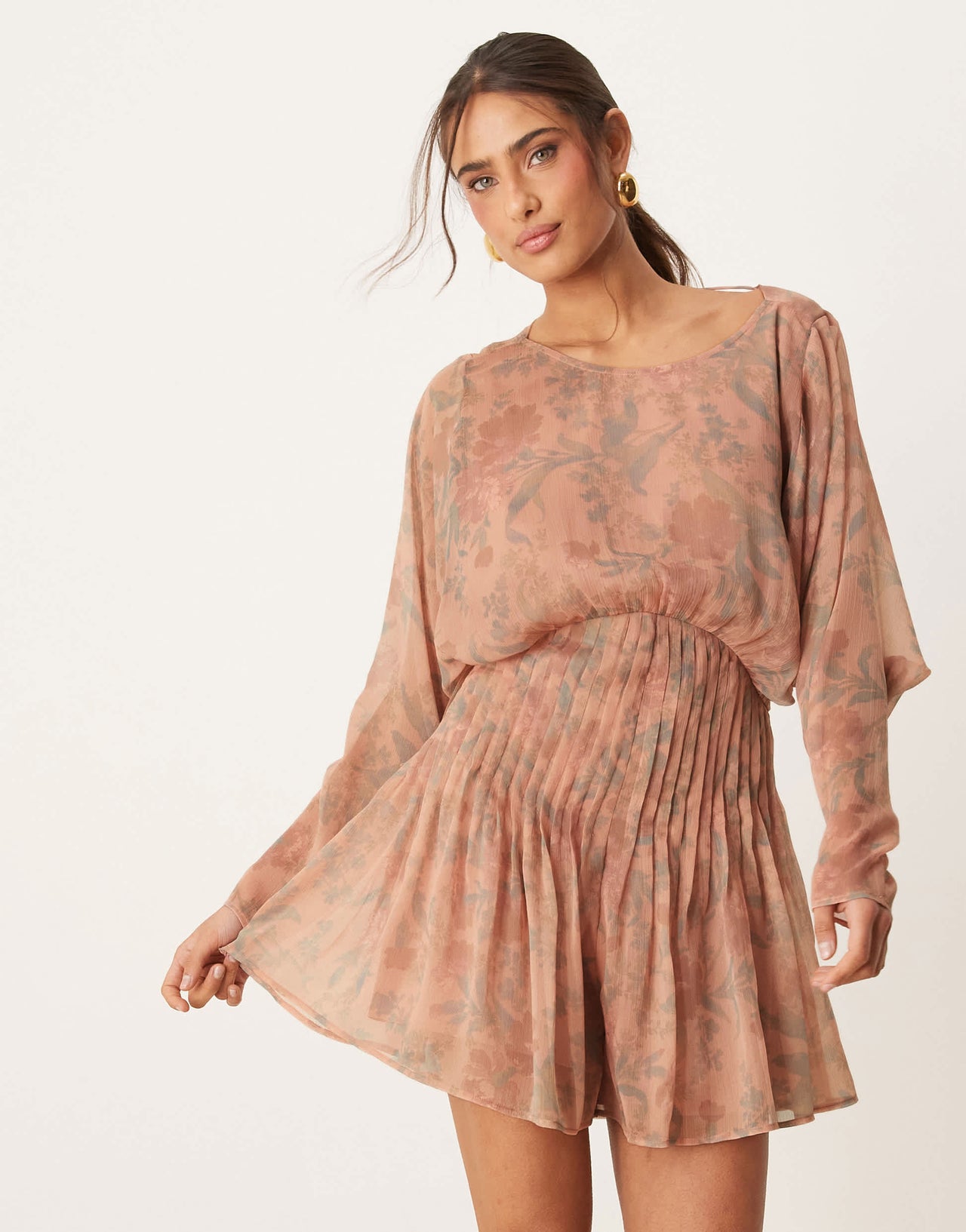 ASOS DESIGN cowl back pleated bodice playsuit in floral print