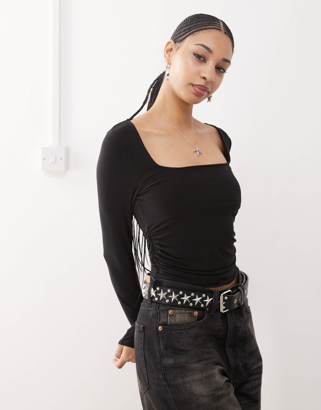 COLLUSION square neck top with ruch sides co-ord