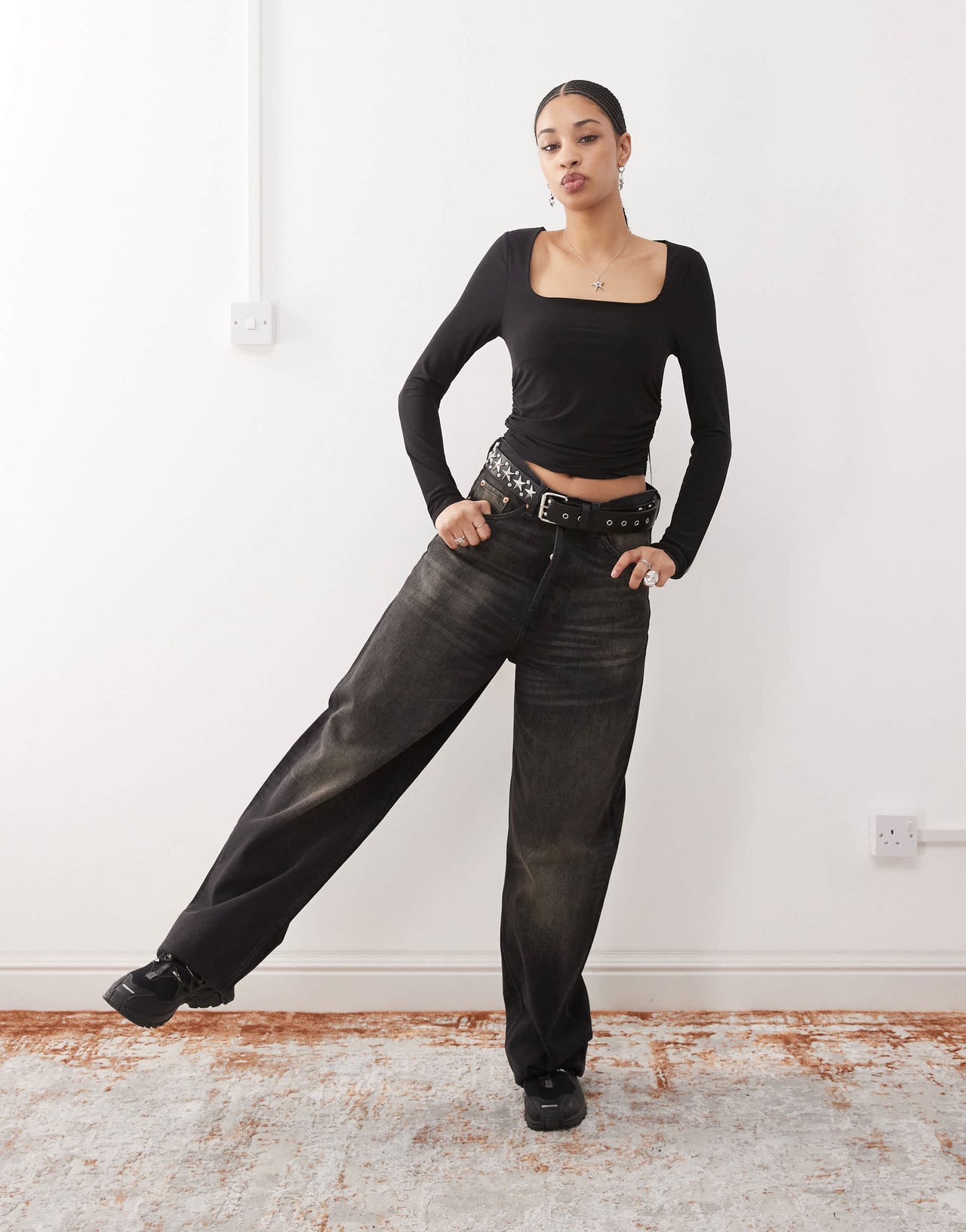 COLLUSION square neck top with ruch sides co-ord