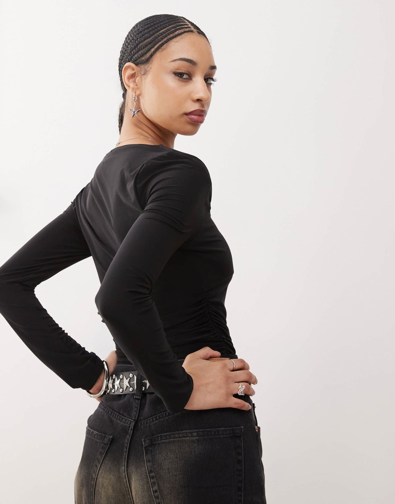 COLLUSION square neck top with ruch sides co-ord