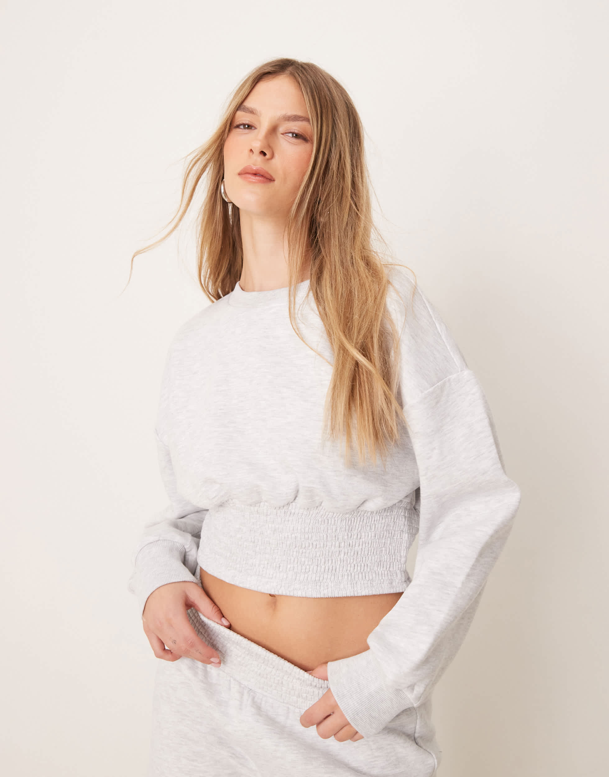 ASOS DESIGN shirred blouson sweat in grey marl