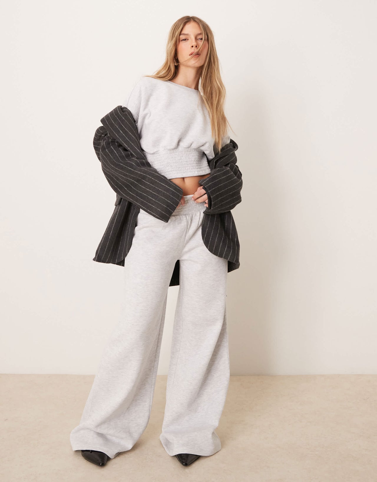 ASOS DESIGN shirred blouson sweat in grey marl