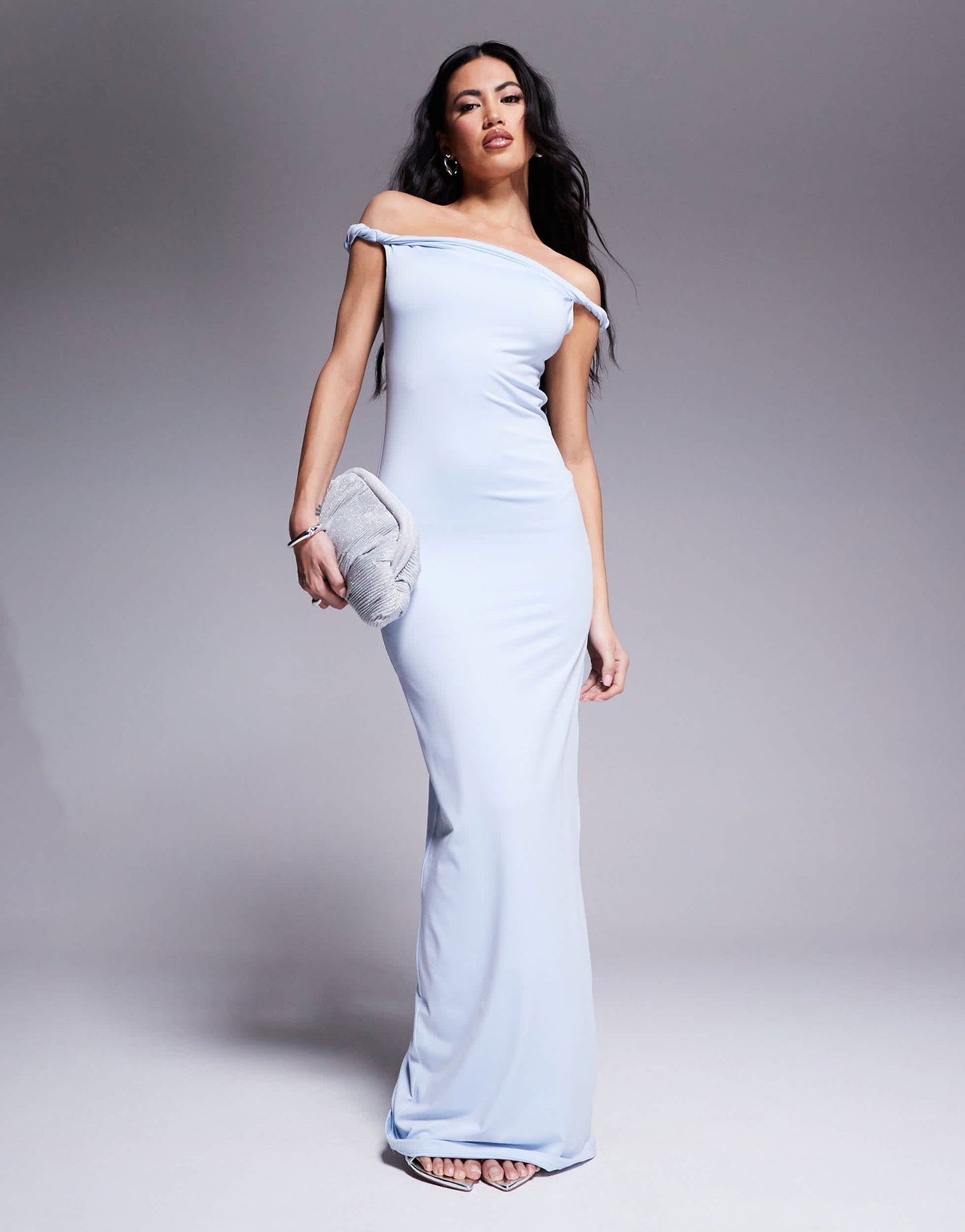 Aria Cove double layered slinky twist strap detail maxi dress in blue