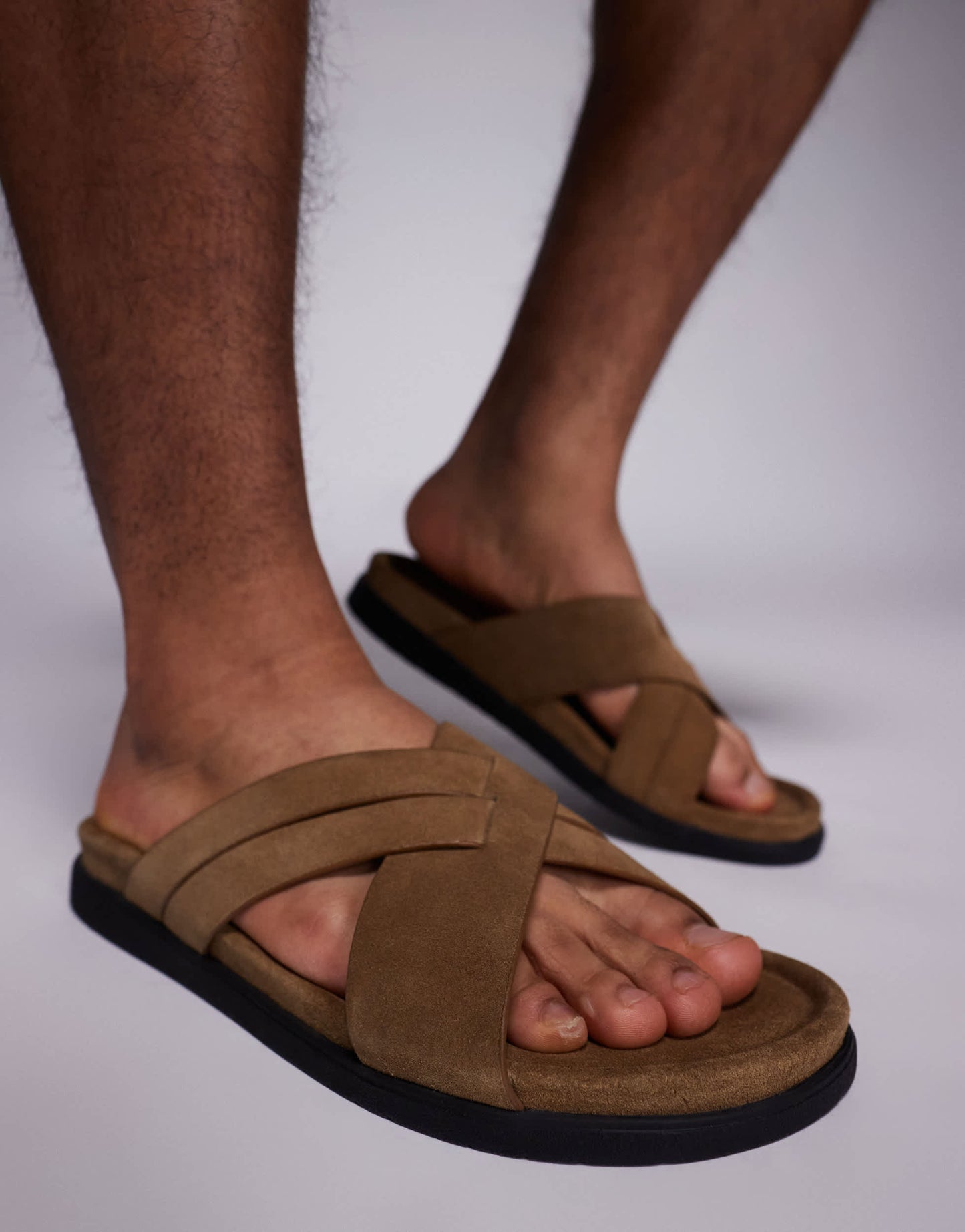 ASOS DESIGN cross over strap sandals in stone suede