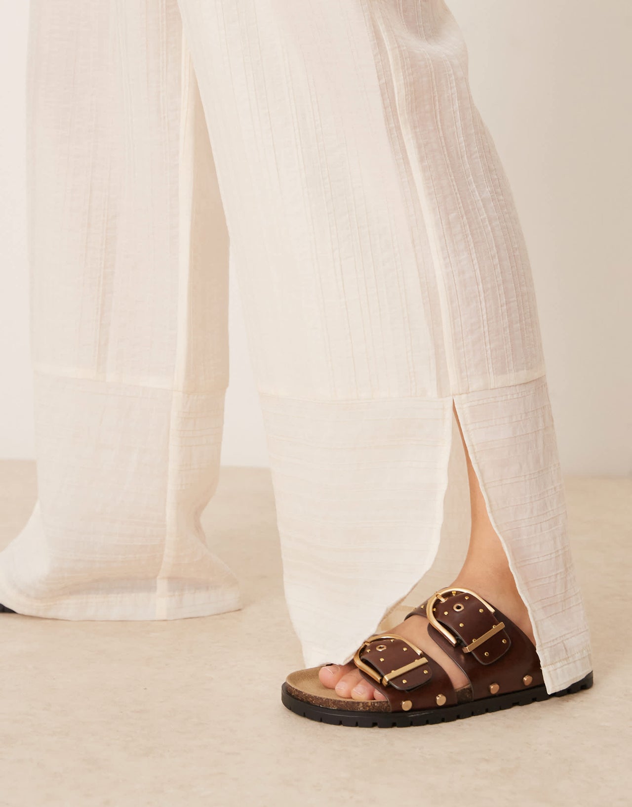 ASOS DESIGN sheer textured wide leg trousers co-ord in off white