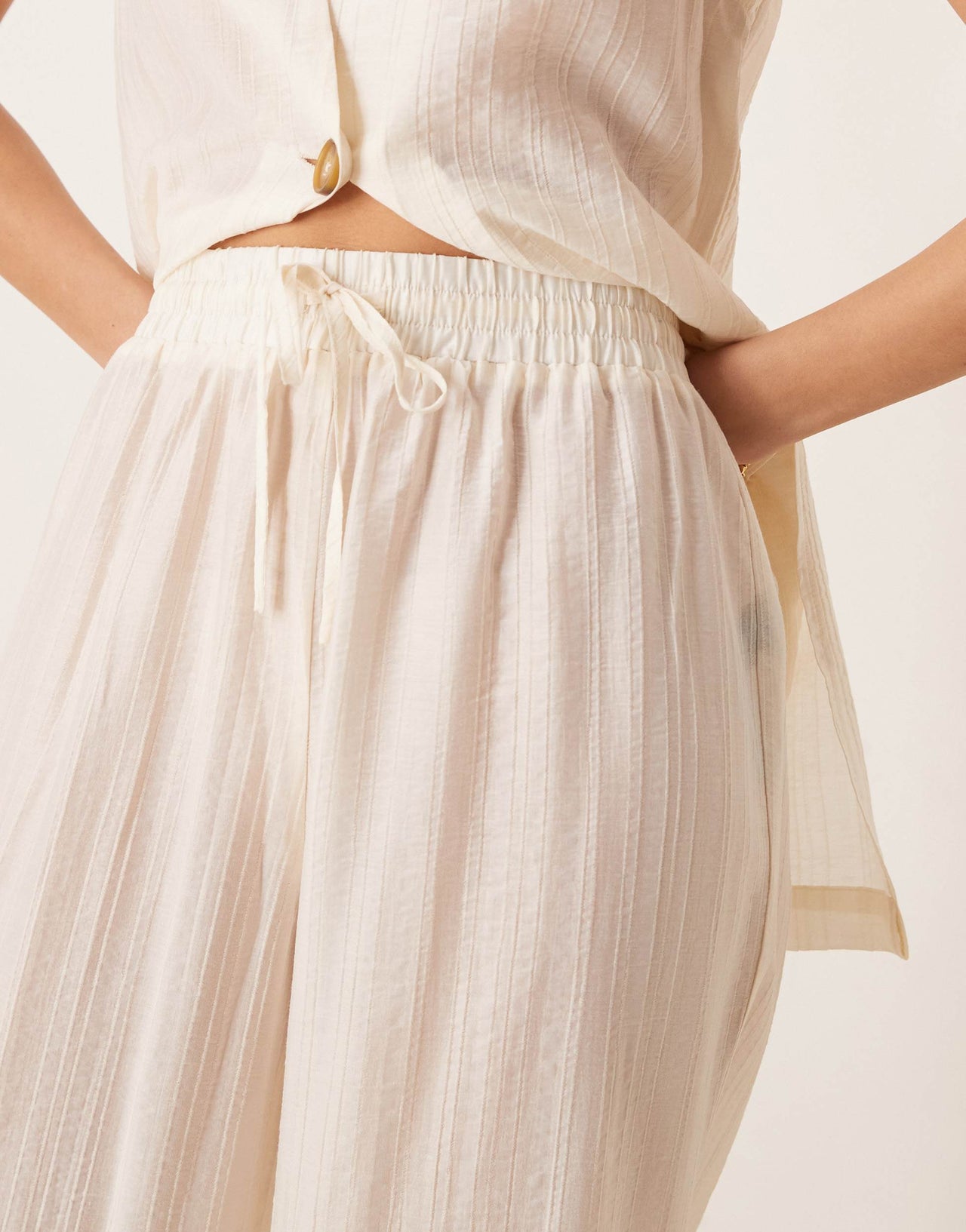 ASOS DESIGN sheer textured wide leg trousers co-ord in off white