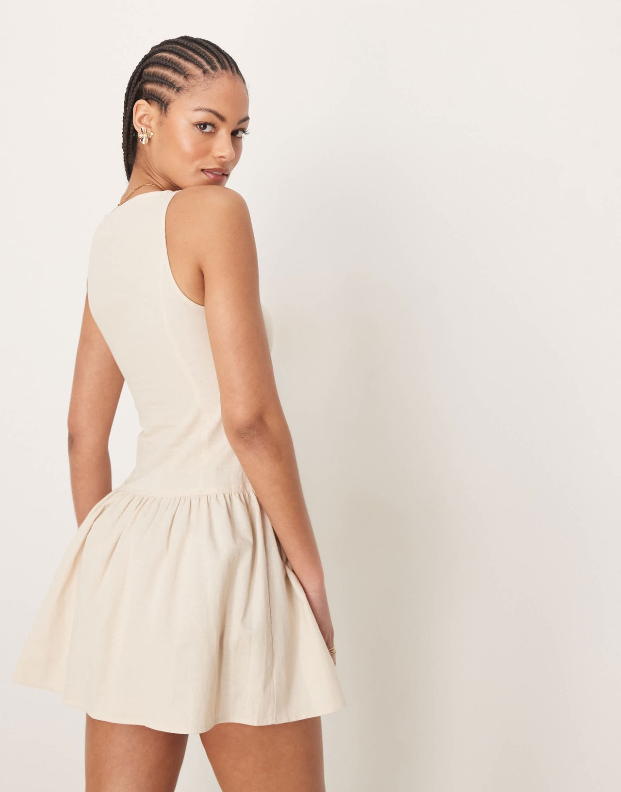 ASOS DESIGN Tall slash neck button down dropped waist mini dress in oatmeal