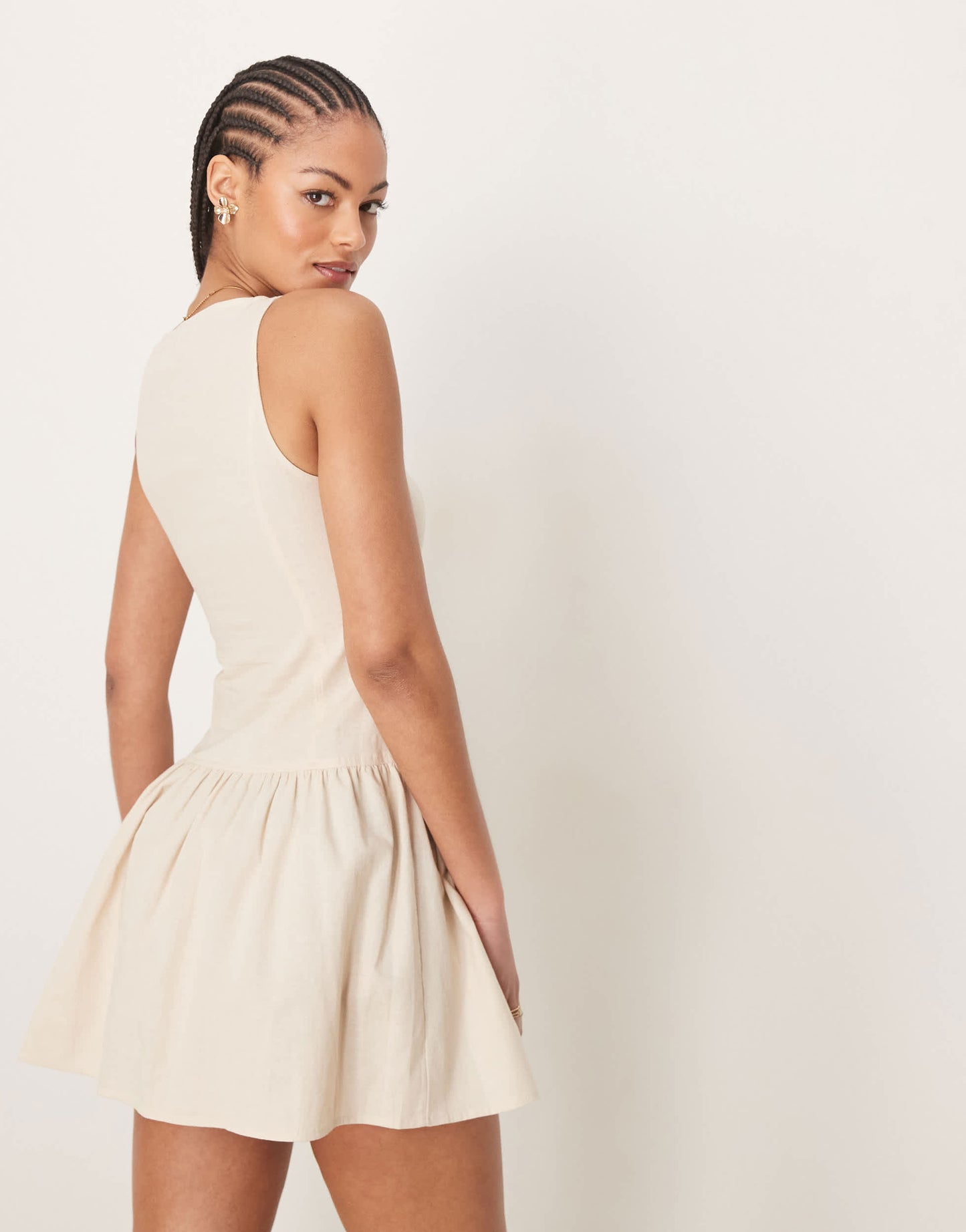 ASOS DESIGN Tall slash neck button down dropped waist mini dress in oatmeal