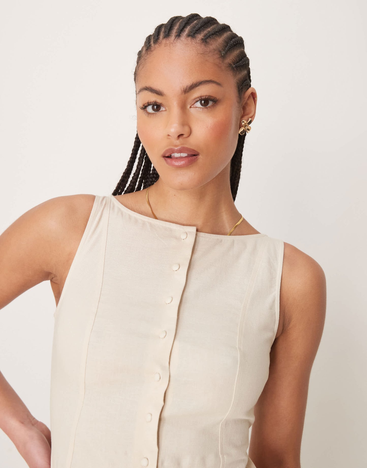 ASOS DESIGN Tall slash neck button down dropped waist mini dress in oatmeal