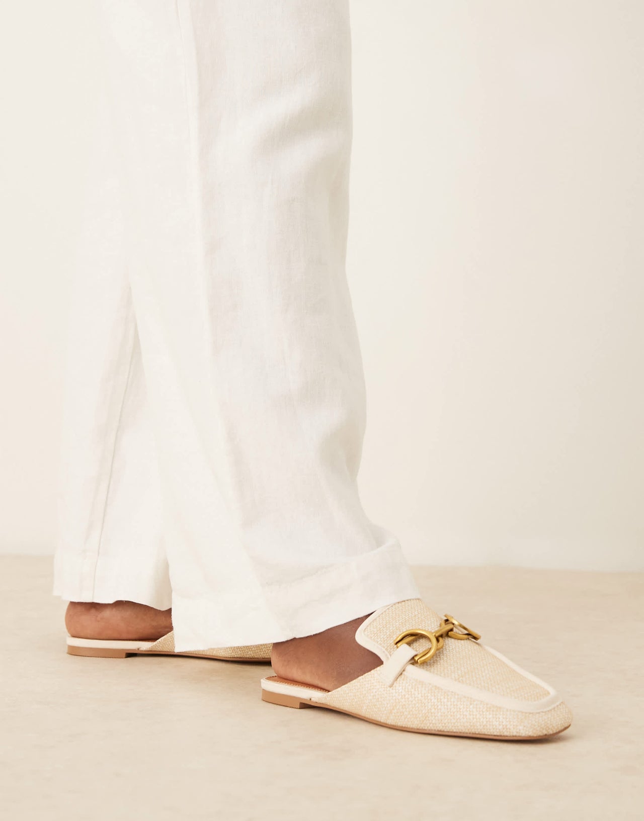ASOS DESIGN Wide Fit Mosaic flat loafer mules in natural fabrication