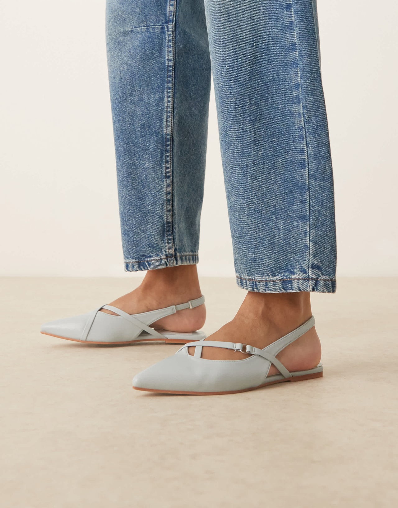 ASOS DESIGN Lantern pointed strappy flat slingbacks in pale blue